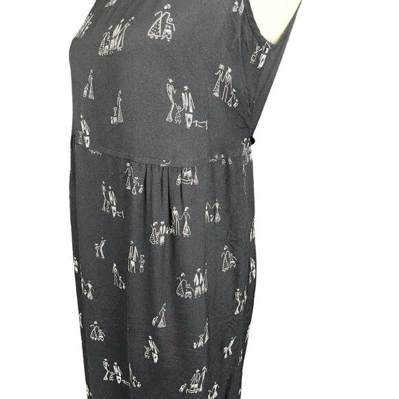 Dan Howard Black Maxi Dress Women Size Small Vintage Stick Family Print Tie Back - Picture 6 of 12